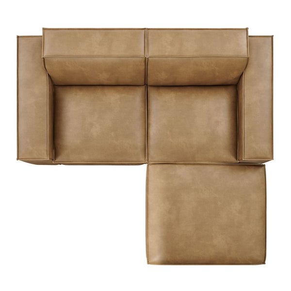 Modway Furniture Restore Modular Vegan Leather Loveseat Set with Ottoman for Modern Living Rooms Toast EEI-7406-TST