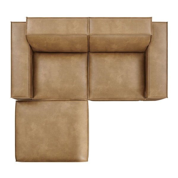 Modway Furniture Restore Modular Vegan Leather Loveseat Set with Ottoman for Modern Living Rooms Toast EEI-7406-TST