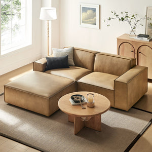 Modway Furniture Restore Modular Vegan Leather Loveseat Set with Ottoman for Modern Living Rooms Toast EEI-7406-TST