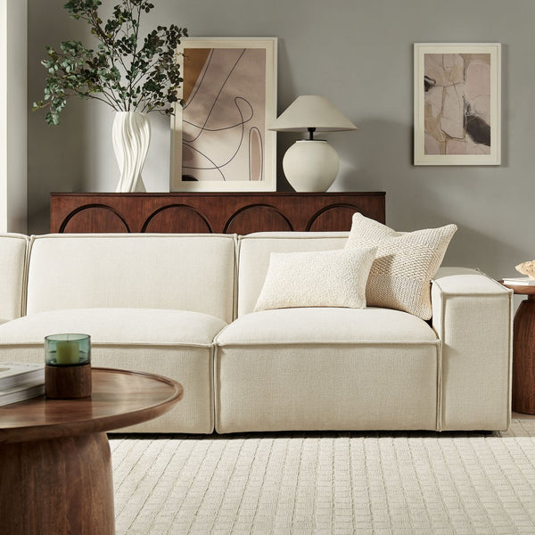 Modway Furniture Restore Modular Three Piece Sectional Sofa with Stain Resistant Fabric and Piped Cushions Ecru EEI-7407-ECR