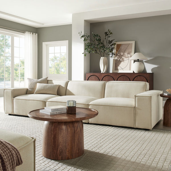 Modway Furniture Restore Modular Three Piece Sectional Sofa with Stain Resistant Fabric and Piped Cushions Ecru EEI-7407-ECR