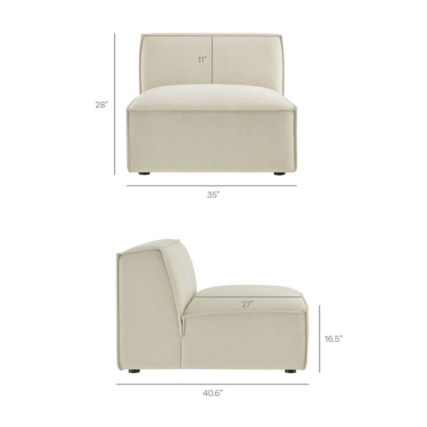 Modway Furniture Restore Modular Three Piece Sectional Sofa with Stain Resistant Fabric and Piped Cushions Ecru EEI-7407-ECR