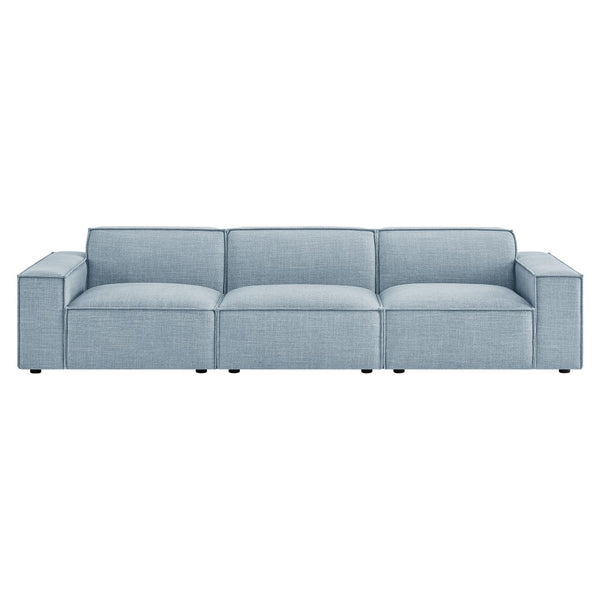 Modway Furniture Restore Modular Three Piece Sectional Sofa with Stain Resistant Fabric and Piped Cushions Sky EEI-7407-SKY