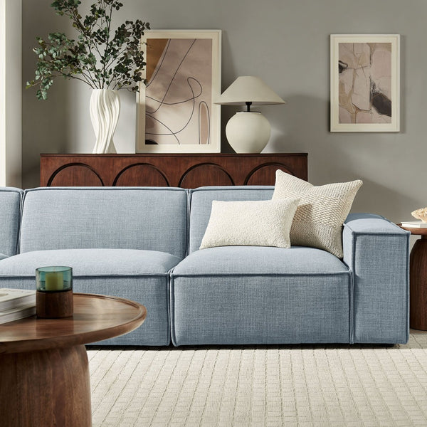 Modway Furniture Restore Modular Three Piece Sectional Sofa with Stain Resistant Fabric and Piped Cushions Sky EEI-7407-SKY