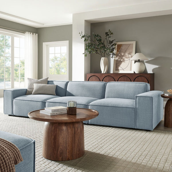 Modway Furniture Restore Modular Three Piece Sectional Sofa with Stain Resistant Fabric and Piped Cushions Sky EEI-7407-SKY