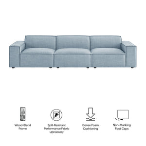 Modway Furniture Restore Modular Three Piece Sectional Sofa with Stain Resistant Fabric and Piped Cushions Sky EEI-7407-SKY