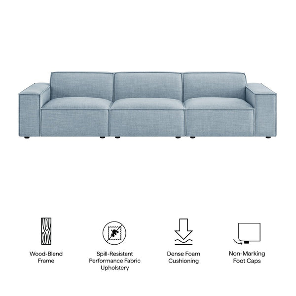 Modway Furniture Restore Modular Three Piece Sectional Sofa with Stain Resistant Fabric and Piped Cushions Sky EEI-7407-SKY