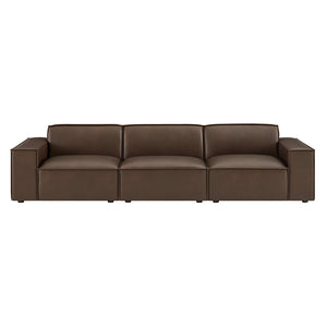 Modway Furniture Restore Modular Sofa Set Vegan Leather French Piping Three Piece Living Room Espresso EEI-7408-ESP