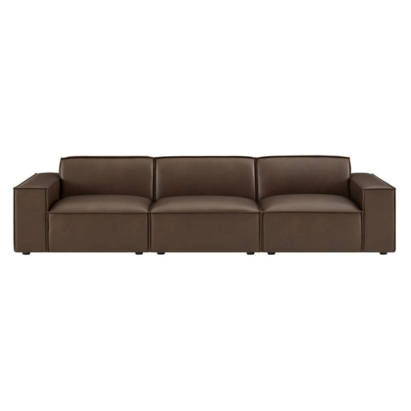 Modway Furniture Restore Modular Sofa Set Vegan Leather French Piping Three Piece Living Room Espresso EEI-7408-ESP