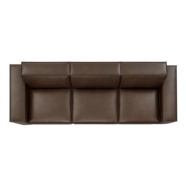 Modway Furniture Restore Modular Sofa Set Vegan Leather French Piping Three Piece Living Room Espresso EEI-7408-ESP