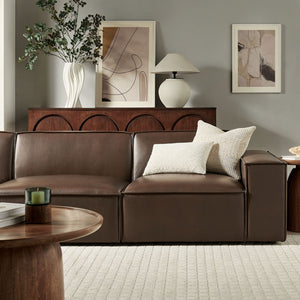 Modway Furniture Restore Modular Sofa Set Vegan Leather French Piping Three Piece Living Room Espresso EEI-7408-ESP