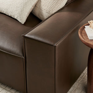 Modway Furniture Restore Modular Sofa Set Vegan Leather French Piping Three Piece Living Room Espresso EEI-7408-ESP