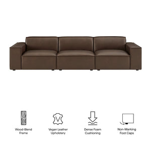 Modway Furniture Restore Modular Sofa Set Vegan Leather French Piping Three Piece Living Room Espresso EEI-7408-ESP
