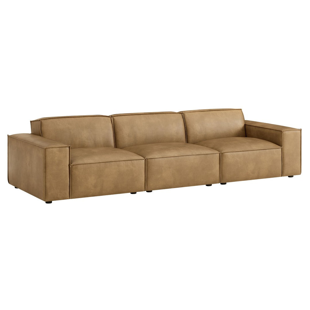 Modway Furniture Restore Modular Sofa Set Vegan Leather French Piping Three Piece Living Room Toast EEI-7408-TST