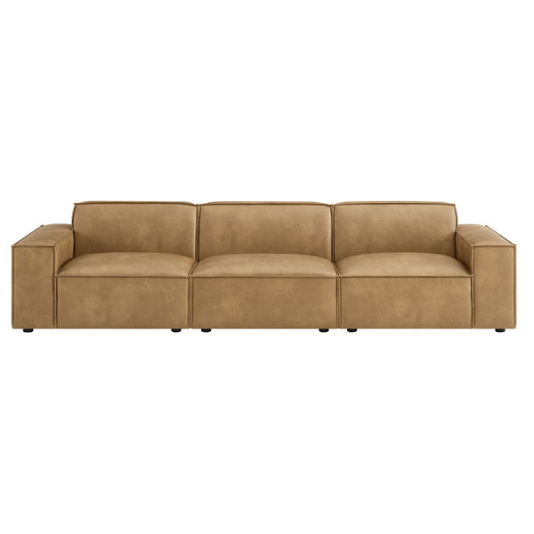 Modway Furniture Restore Modular Sofa Set Vegan Leather French Piping Three Piece Living Room Toast EEI-7408-TST