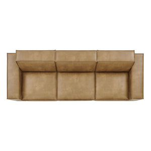 Modway Furniture Restore Modular Sofa Set Vegan Leather French Piping Three Piece Living Room Toast EEI-7408-TST