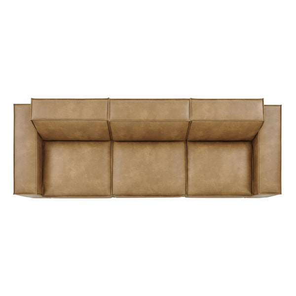 Modway Furniture Restore Modular Sofa Set Vegan Leather French Piping Three Piece Living Room Toast EEI-7408-TST