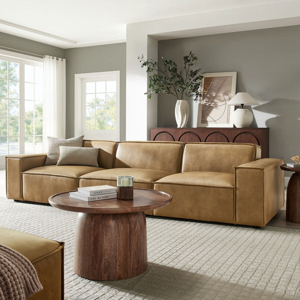 Modway Furniture Restore Modular Sofa Set Vegan Leather French Piping Three Piece Living Room Toast EEI-7408-TST