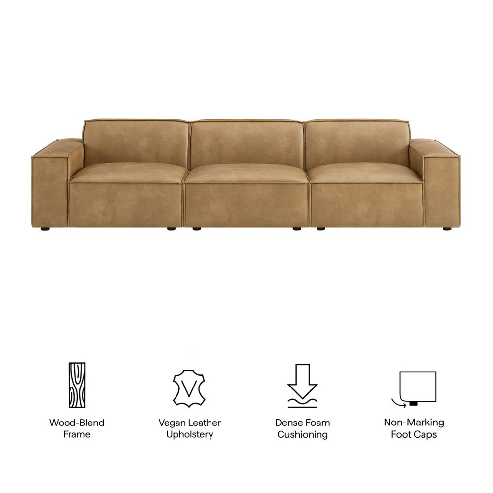 Modway Furniture Restore Modular Sofa Set Vegan Leather French Piping Three Piece Living Room Toast EEI-7408-TST