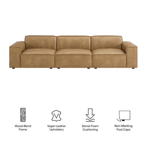 Modway Furniture Restore Modular Sofa Set Vegan Leather French Piping Three Piece Living Room Toast EEI-7408-TST