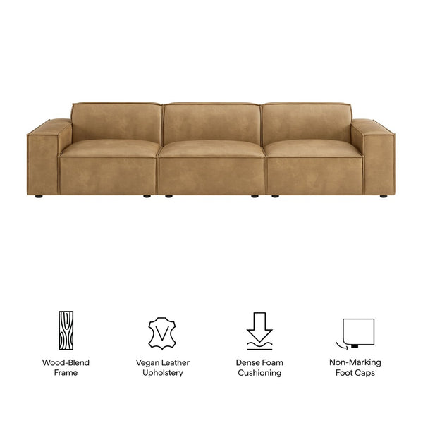 Modway Furniture Restore Modular Sofa Set Vegan Leather French Piping Three Piece Living Room Toast EEI-7408-TST