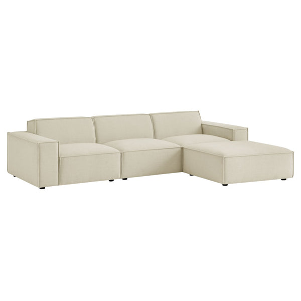 Modway Furniture Restore Modular Sofa Set with Ottoman Performance Fabric French Piping Living Room Ecru EEI-7409-ECR