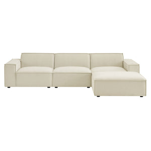 Modway Furniture Restore Modular Sofa Set with Ottoman Performance Fabric French Piping Living Room Ecru EEI-7409-ECR