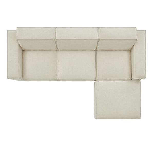 Modway Furniture Restore Modular Sofa Set with Ottoman Performance Fabric French Piping Living Room Ecru EEI-7409-ECR