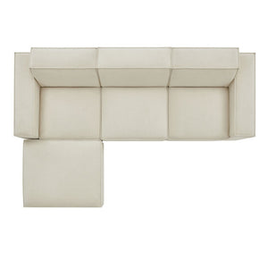 Modway Furniture Restore Modular Sofa Set with Ottoman Performance Fabric French Piping Living Room Ecru EEI-7409-ECR