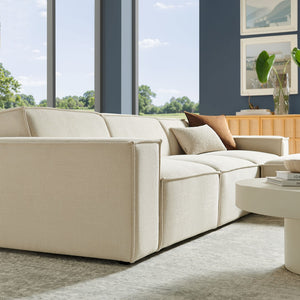 Modway Furniture Restore Modular Sofa Set with Ottoman Performance Fabric French Piping Living Room Ecru EEI-7409-ECR
