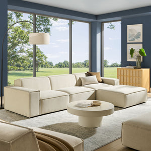 Modway Furniture Restore Modular Sofa Set with Ottoman Performance Fabric French Piping Living Room Ecru EEI-7409-ECR