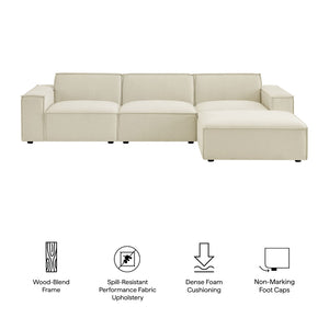 Modway Furniture Restore Modular Sofa Set with Ottoman Performance Fabric French Piping Living Room Ecru EEI-7409-ECR
