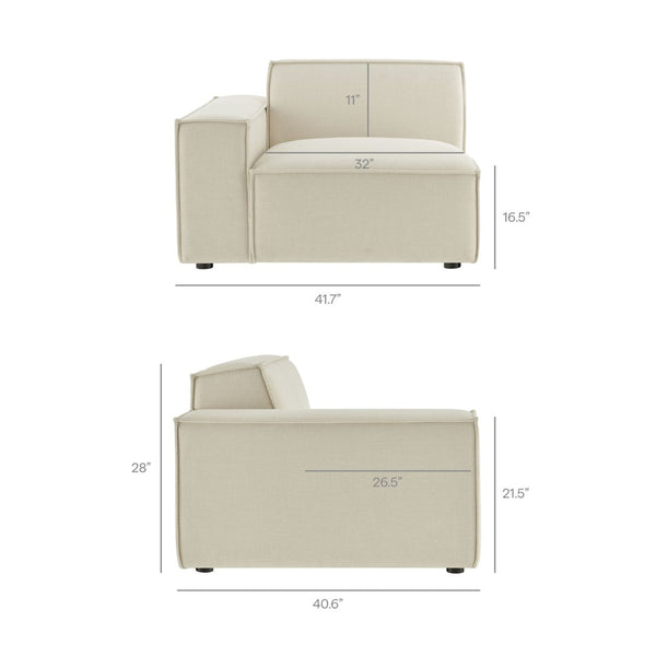 Modway Furniture Restore Modular Sofa Set with Ottoman Performance Fabric French Piping Living Room Ecru EEI-7409-ECR