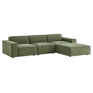 Modway Furniture Restore Modular Sofa Set with Ottoman Performance Fabric French Piping Living Room Foliage EEI-7409-FOL