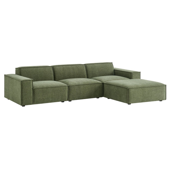Modway Furniture Restore Modular Sofa Set with Ottoman Performance Fabric French Piping Living Room Foliage EEI-7409-FOL