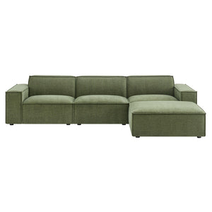 Modway Furniture Restore Modular Sofa Set with Ottoman Performance Fabric French Piping Living Room Foliage EEI-7409-FOL