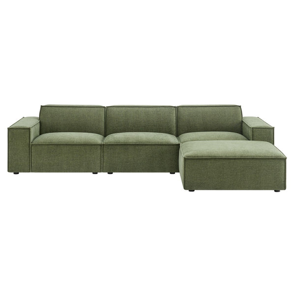 Modway Furniture Restore Modular Sofa Set with Ottoman Performance Fabric French Piping Living Room Foliage EEI-7409-FOL