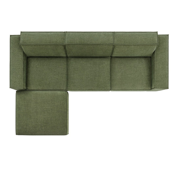 Modway Furniture Restore Modular Sofa Set with Ottoman Performance Fabric French Piping Living Room Foliage EEI-7409-FOL