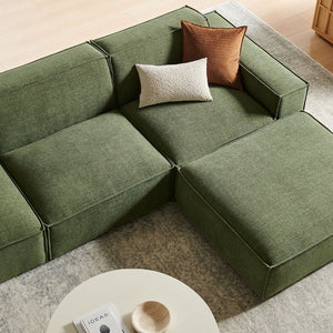 Modway Furniture Restore Modular Sofa Set with Ottoman Performance Fabric French Piping Living Room Foliage EEI-7409-FOL