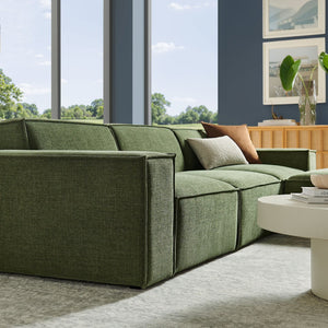 Modway Furniture Restore Modular Sofa Set with Ottoman Performance Fabric French Piping Living Room Foliage EEI-7409-FOL