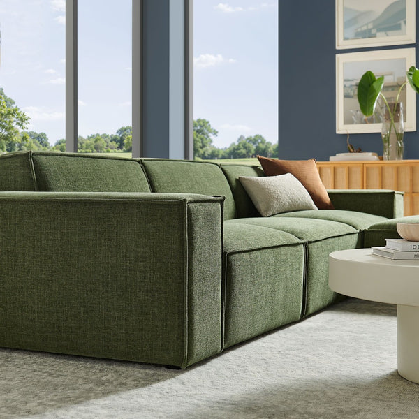 Modway Furniture Restore Modular Sofa Set with Ottoman Performance Fabric French Piping Living Room Foliage EEI-7409-FOL