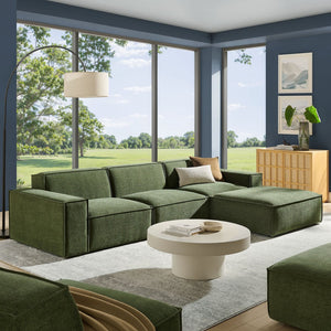 Modway Furniture Restore Modular Sofa Set with Ottoman Performance Fabric French Piping Living Room Foliage EEI-7409-FOL