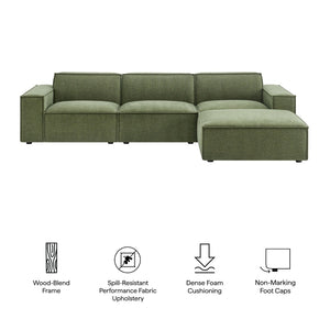 Modway Furniture Restore Modular Sofa Set with Ottoman Performance Fabric French Piping Living Room Foliage EEI-7409-FOL