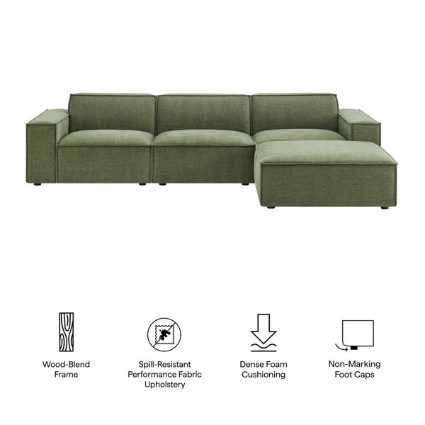 Modway Furniture Restore Modular Sofa Set with Ottoman Performance Fabric French Piping Living Room Foliage EEI-7409-FOL