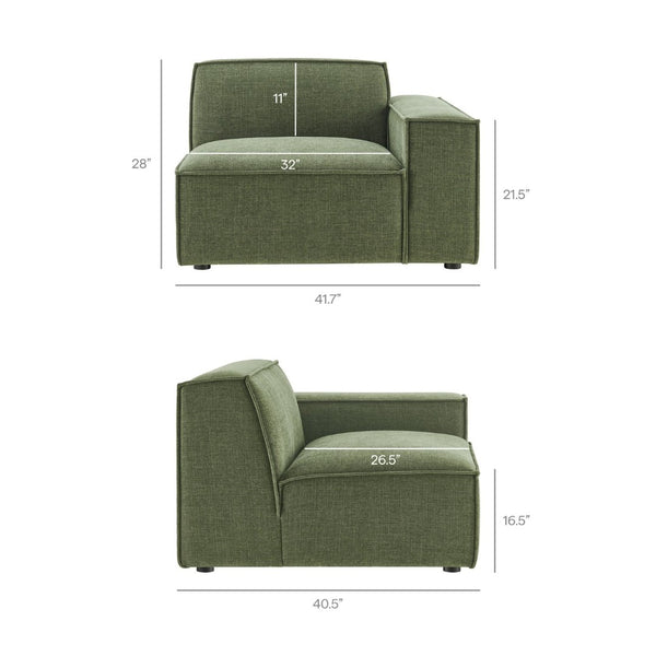 Modway Furniture Restore Modular Sofa Set with Ottoman Performance Fabric French Piping Living Room Foliage EEI-7409-FOL