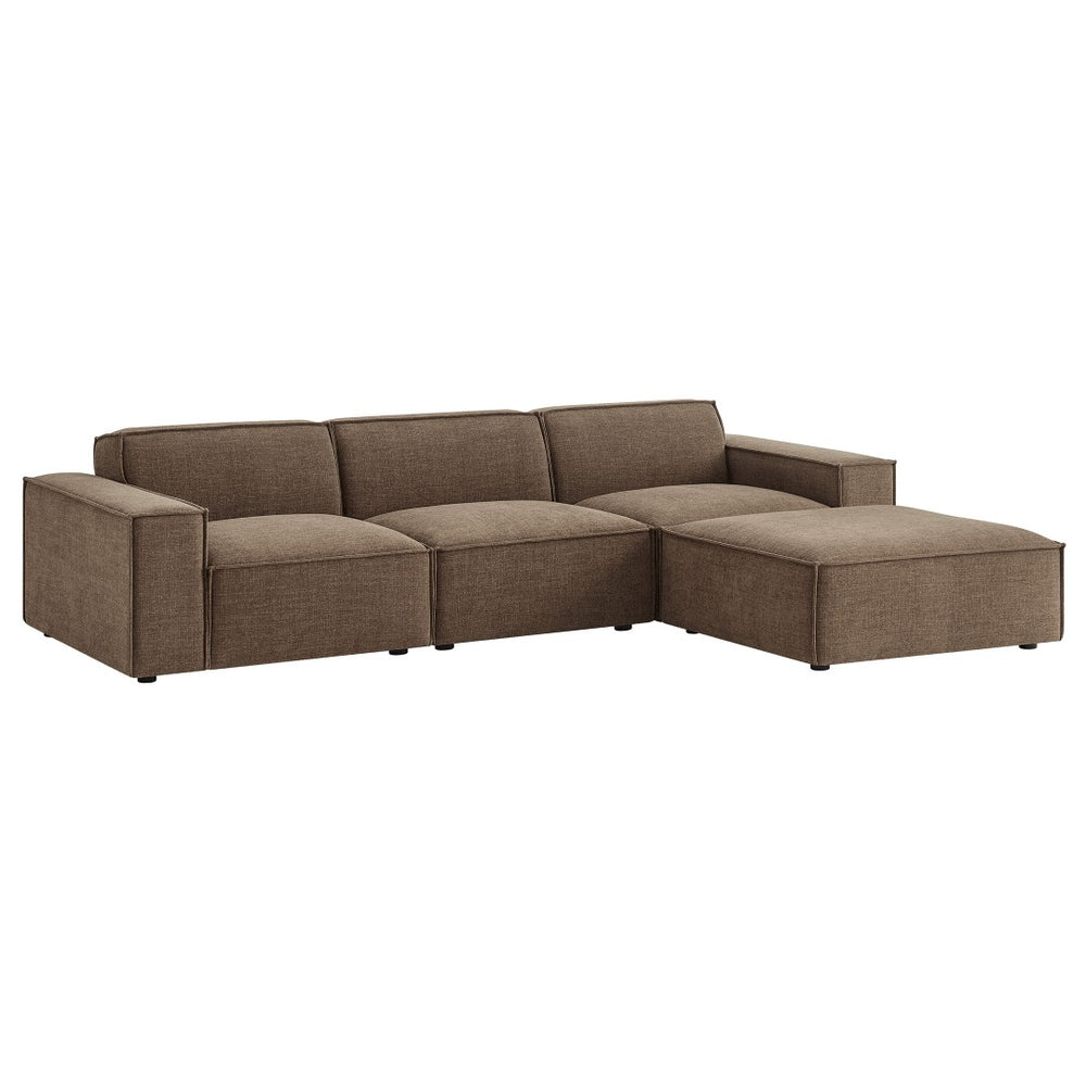 Modway Furniture Restore Modular Sofa Set with Ottoman Performance Fabric French Piping Living Room Mocha EEI-7409-MOC