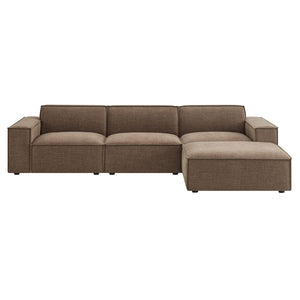 Modway Furniture Restore Modular Sofa Set with Ottoman Performance Fabric French Piping Living Room Mocha EEI-7409-MOC
