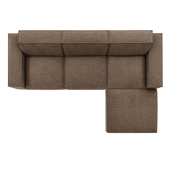 Modway Furniture Restore Modular Sofa Set with Ottoman Performance Fabric French Piping Living Room Mocha EEI-7409-MOC