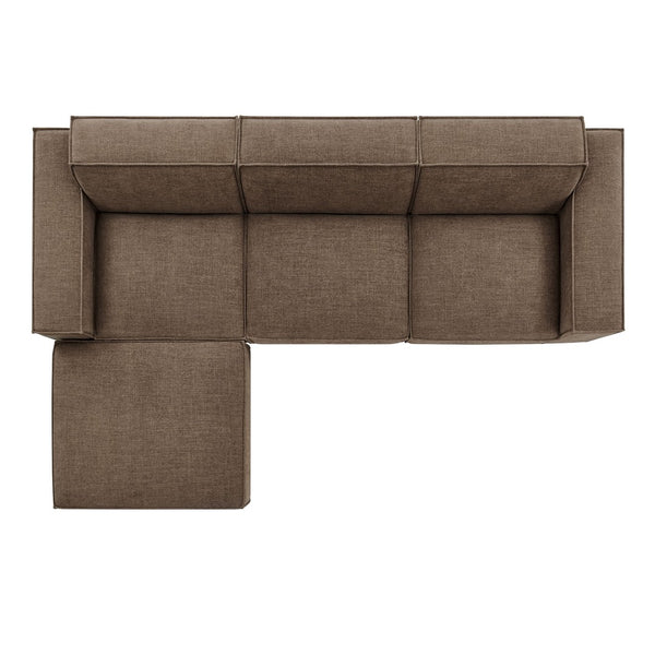 Modway Furniture Restore Modular Sofa Set with Ottoman Performance Fabric French Piping Living Room Mocha EEI-7409-MOC