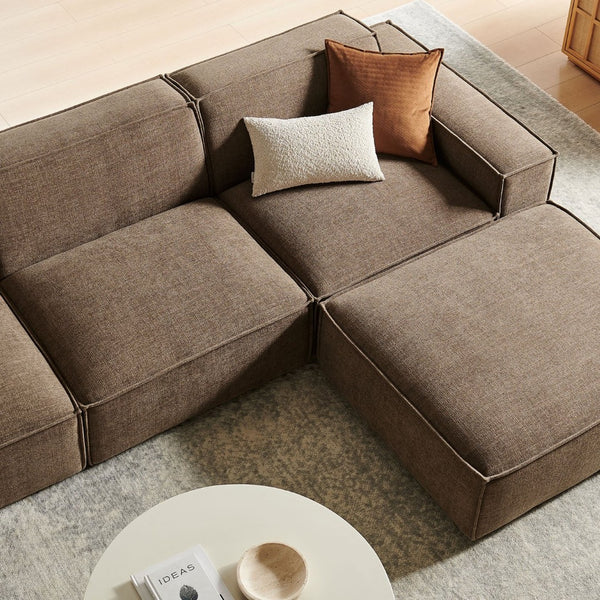 Modway Furniture Restore Modular Sofa Set with Ottoman Performance Fabric French Piping Living Room Mocha EEI-7409-MOC